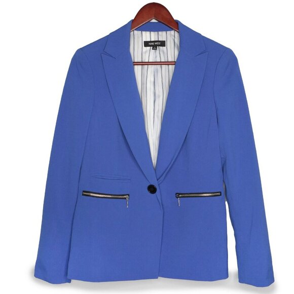 Nine West Blue Blazer Jacket Office Workwear Business Single Breasted Lined Sz 8 - Picture 2 of 10